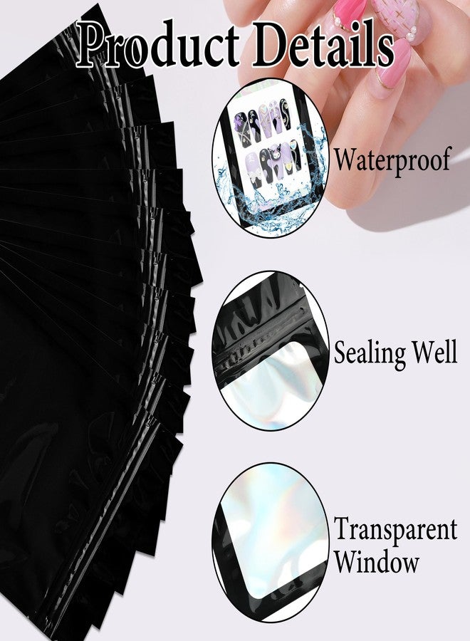 Qenk 100PCS Empty Solid Black Holographic Nail Storage Bag Press on Nail Packaging Bag and 100PCS Shiny white cardboard Nail Tips Packaging Bags with 1 Roll Transparent Tape - Image 3